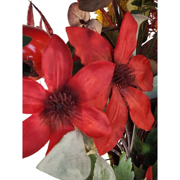 Artificial Fall Faux Floral Bouquet 13 Stems Red & Yellow Flowers Mixed Foliage - Picture 8 of 16